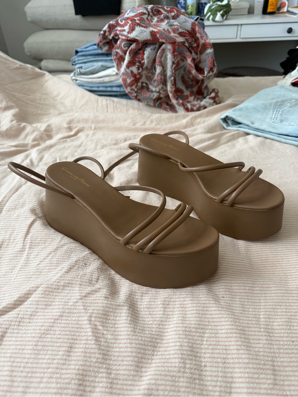 Gianvito Rossi Taupe Multi-Strap Platform Sandals